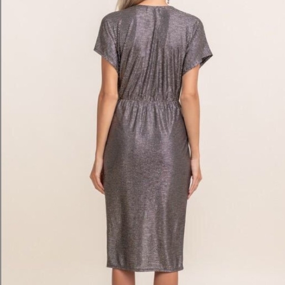 NWT Lush Metallic Midi V-Neck Dress - Picture 2 of 6